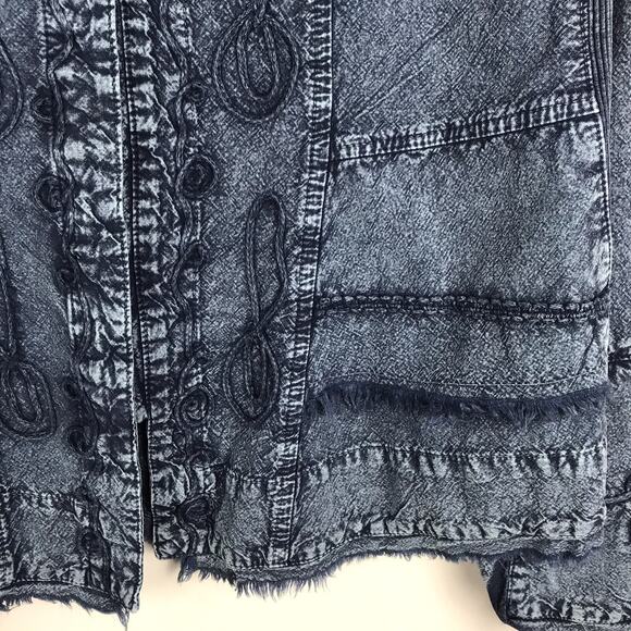 Scully Denim Long Sleeve Top Blouse Collar V-Neck Embroidered Raw Hem Size Small - Picture 6 of 12